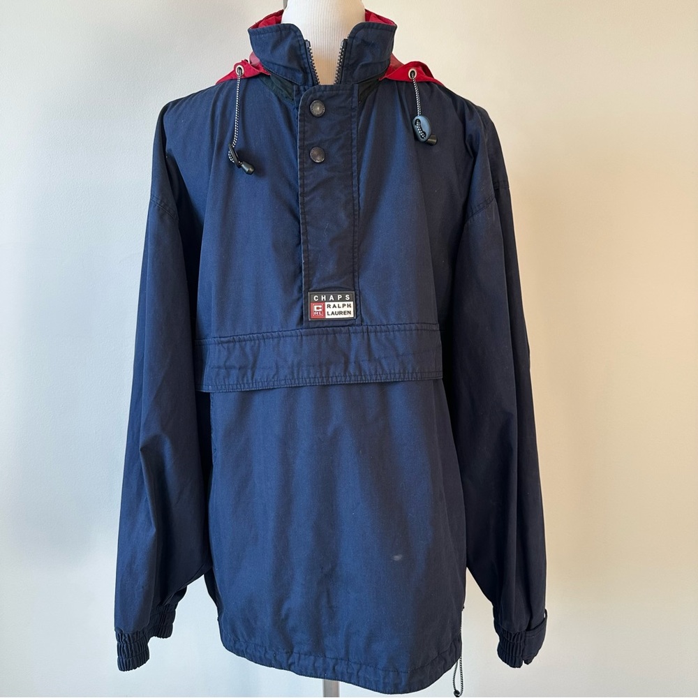 Chaps Ralph Lauren Vintage 1990s Blue Pullover Windbreaker Rain Shield, size L